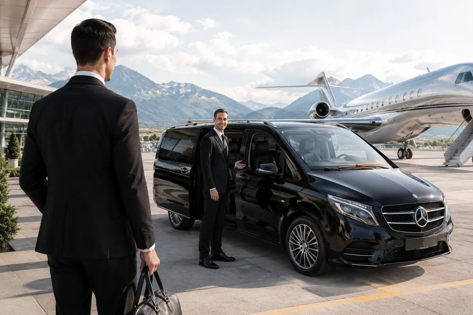 Private chauffeur arrival at Zurich Airport with discreet meet and greet service.