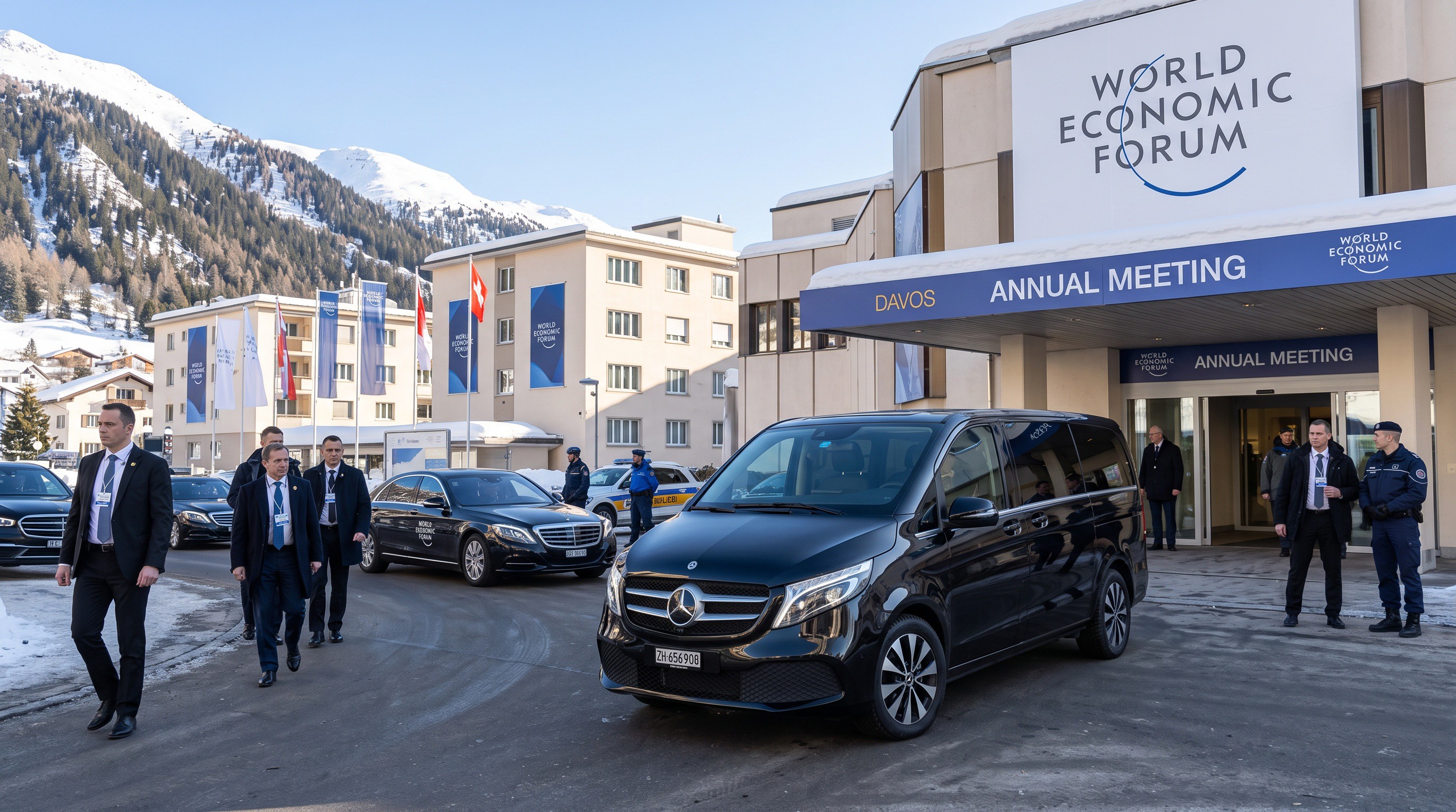 Private chauffeur arrival in winter Davos