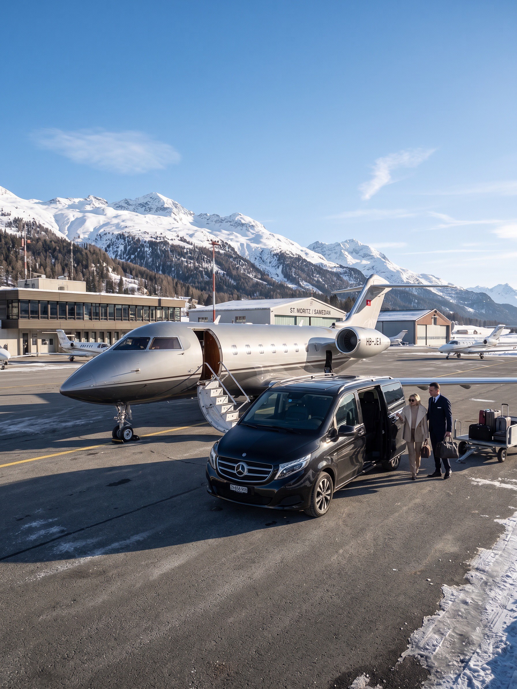 Private chauffeur journey in winter St. Moritz