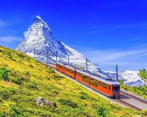 Gornergrat railway beneath the Matterhorn near Zermatt